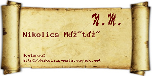 Nikolics Máté névjegykártya